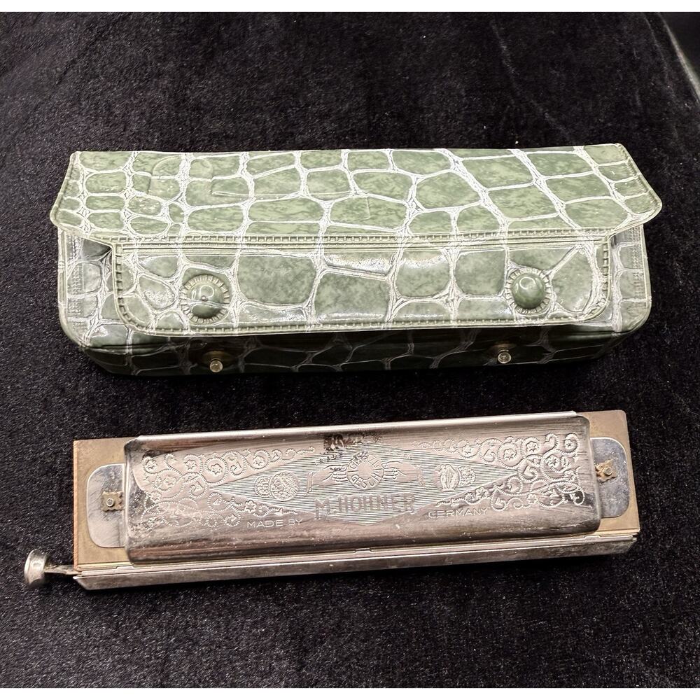 Vintage 1967 M. Hohner Super Chromatic Harmonica Germany w/ Green Case